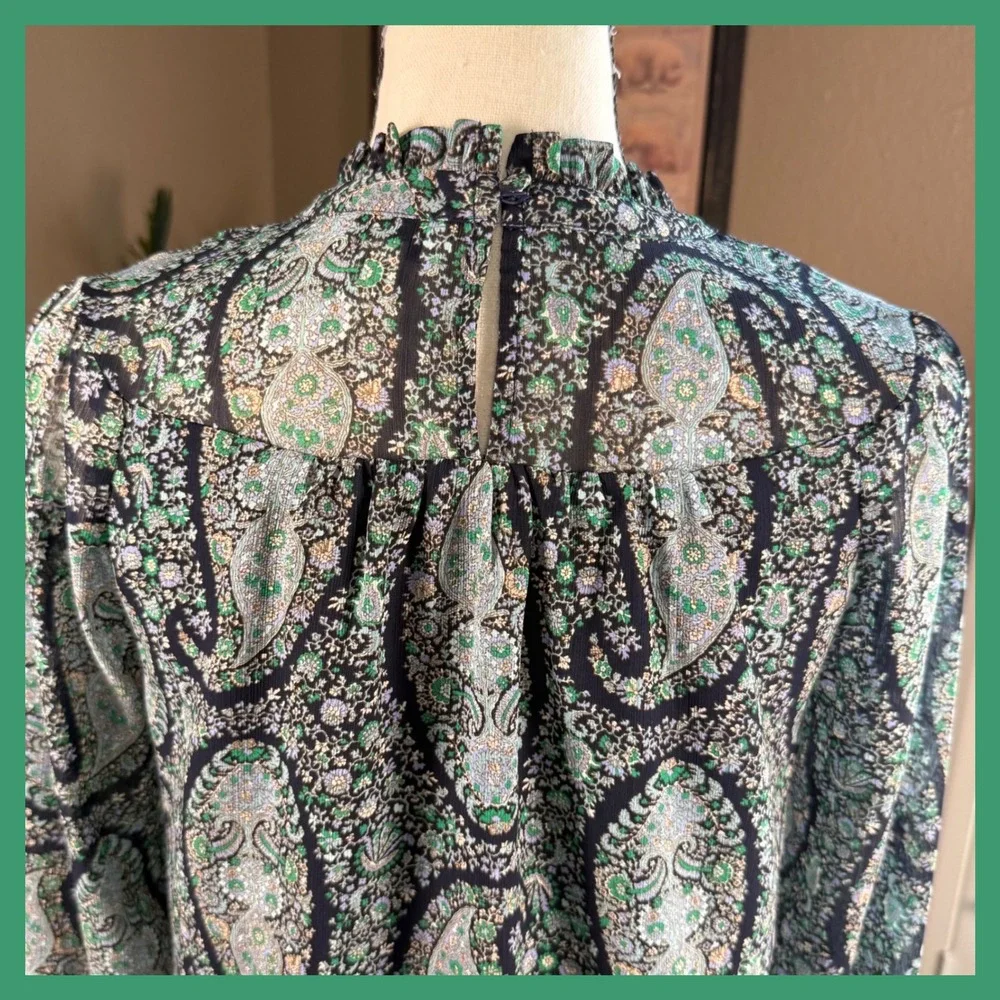 J.‎ Crew Paisley Blouse XXS Long Sleeve Mock Neck Women's Top